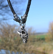 VIKING WOLF NECKLACE, TIN, BRAIDED CORD - VIKING PENDANTS