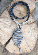 SNAKE, FORGED PENDANT, LEATHER BOLO - INSPIRATION CELTIQUE