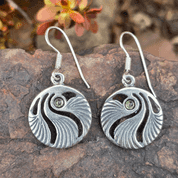 COQUILLAGE AVEC MOLDAVITE, PRAGUE ART NOUVEAU, BOUCLES D'OREILLES ARGENT 925 - BOUCLES D'OREILLES - BIJOUX HISTORIQUE