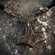 SCANIA, VIKING LEATHER BRAIDED NECKLACE, BRONZE - BRONZE HISTORICAL JEWELS