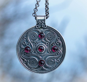 BATTERSEA, LUXURY BRYTHONIC JEWEL INSPIRED BY THE FIND, GEMSTONES, PENDANT, SILVER 925, 11 G - FILIGREE AND GRANULATED REPLICA JEWELS