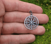 VEGVISIR, RUNES, PENDANT, SILVER, AQUAMARINE - PENDENTIFS