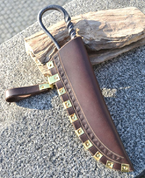 FORGED VIKING KNIFE WITH LEATHER SCABBARD, BRASS FITTINGS - MESSER