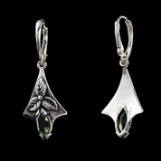 SHAMROCK, BOUCLES D'OREILLES, MOLDAVITE, ARGENT - BOUCLES D'OREILLES - BIJOUX HISTORIQUE