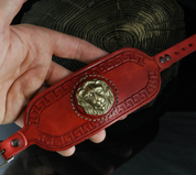 GLADIATOR - LION'S HEAD, LEATHER BRACELET, RED - WRISTBANDS