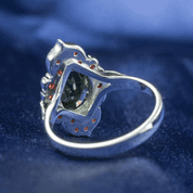 DESNA, CZECH MOLDAVITE, GARNET, SILVER RING - MOLDAVITES, CZECH