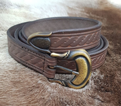 LEATHER BELT WITH SPIRAL, BROWN - BELTS