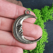 LUNE AVEC VISAGE, AMULETTE, ZINC, LAITON ANCIEN - TOUS LES PENDENTIFS, NOTRE PRODUCTION