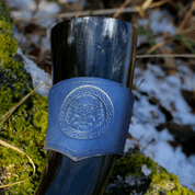 SCOTTISH THISTLE, LEATHER DRINKING HORN HOLDER, BLUE - DRINKING HORNS