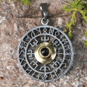 VEGVISIR, RUNES, PENDANT, SILVER, MOLDAVITE - MOLDAVITES, CZECH