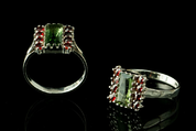 GALINA, RING, MOLDAVIT, GRANAT, SILBER - MOLDAVITE