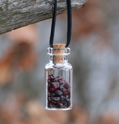 GARNET, GLASS BOTTLE, LEATHER CORD - FANTASY JEWELS