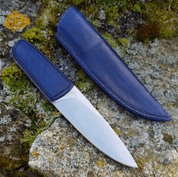 LOGAN DESIGNER KNIFE WITH LEATHER GRIP AND SHEATH, BLUE - KNIVES