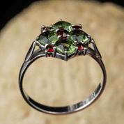 LIDIA, RING, CZECH MOLDAVITE, GARNET, STERLING SILVER - MOLDAVITES, CZECH