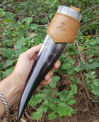 THOR'S HAMMER, LEATHER DRINKING HORN HOLDER, BROWN - TRINKHÖRNER