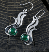 IRIS - MALACHITE EARRINGS, STERLING SILVER - EARRINGS WITH GEMSTONES, SILVER