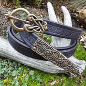 BORRE CEINTURE VIKING DÉCORÉE, NOIRE, LAITON VIEILLI - CEINTURES EN CUIR