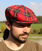 ACHT PANEL CAP TARTAN, ROT, IRLAND - HÜTE AUS IRLAND