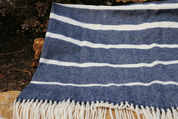 BLUE & WHITE STRIPE, BLANKET LAMBSWOOL, IRELAND - WOOLEN BLANKETS AND SCARVES, IRELAND