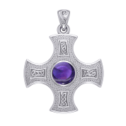 SILVER CROSS WITH KNOTS AND GARNET - PENDENTIFS