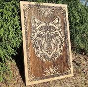 VIKING WOLF WALL DECORATION 45CM OAK - STATUETTES, RELIEFS, COFFRES