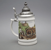 TANKARD WITH TIN LID, FARMER, KARLSBAD PORCELAIN - PORCELAIN MUGS