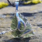 CELESTE MOLDAVITE, STERLING SILVER PENDANT - MOLDAVITES, CZECH