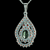 ISIDORA, SILVER PENDANT, MOLDAVITE, GARNET - MOLDAVITES, CZECH