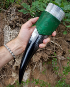 LEAF, LEATHER DRINKING HORN HOLDER, GREEN - DRINKING HORNS