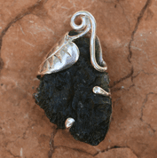 LARA SILVER PENDANT, MOLDAVITE - MOLDAVITES, CZECH