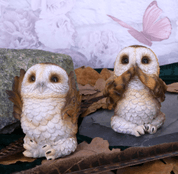 THREE WISE BROWN OWLS - FIGURINES, LAMPES