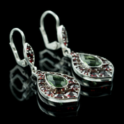 BRANKA, SILVER EARRINGS, MOLDAVITE, GARNET - MOLDAVITES, CZECH