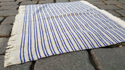 SMALL WOOLLEN THROW, BLUE STRIPES - HISTORISCHE TEXTILIEN - HANDWEBEREI