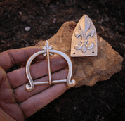 FLEUR DE LIS GÜRTELSCHNALLE UND BANDENDE, WIKINGER - BRONZE - SCHNALLEN, GÜRTELBESCHLÄGE