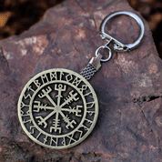 VEGVISIR, ICELANDIC RRUNES, KEYCHAIN, ZINC ANT. BRASS - WIKINGERAMULETTE