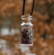 GARNET, GLASS BOTTLE, LEATHER CORD - FANTASY JEWELS