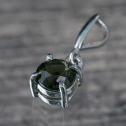 GEMINI, CZECH MOLDAVITE STERLING SILVER PENDANT - MOLDAVITES, CZECH