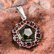 DELORA, MOLDAVITE, GARNET, SILVER PENDANT - MOLDAVITES, CZECH