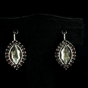 ACAIA, SILVER EARRINGS, MOLDAVITE, GARNET - MOLDAVITES, CZECH