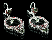 MELINDA, SILVER EARRINGS, MOLDAVITE, GARNET - MOLDAVITES, CZECH