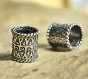 VIKING BEARD RING, STERLING SILVER - FILIGREE AND GRANULATED REPLICA JEWELS
