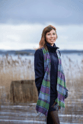 PURPLE HERITAGE BLOCK WINDOWPANE SCARF - FOXFORD, IRELAND - WOOLEN BLANKETS AND SCARVES, IRELAND