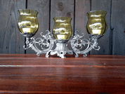 THREE WISE MEN CANDLEHOLDER, PEWTER AND GLASS - TIN GOBLETS