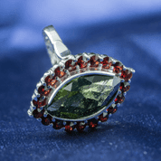 CAMBRIA, CZECH MOLDAVITE, GARNET, SILVER RING - MOLDAVITES, CZECH