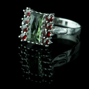 GALINA, RING, CZECH MOLDAVITE, GARNET, STERLING SILVER - MOLDAVITES, CZECH