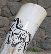 SLEIPNIR, CARVED DRINKING HORN - 0.3 L - DRINKING HORNS