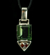 HYPERION, CZECH MOLDAVITE, GARNET, SILVER PENDANT - MOLDAVITES, CZECH