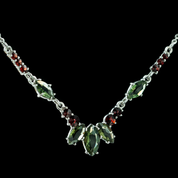 LUCRETIA, HALSKETTE, MOLDAVIT, GRANAT, SILBER - MOLDAVITE