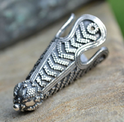 VIKING CAP END, BIRKA, STERLING SILVER, 22 G - FILIGREE AND GRANULATED REPLICA JEWELS