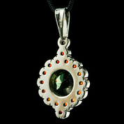 ZLATA, CZECH MOLDAVITE, GARNET, SILVER PENDANT - MOLDAVITES, CZECH